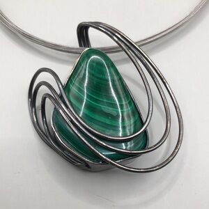 Sterling silver 925 huge malachite modernist statement necklace art to wear A BU